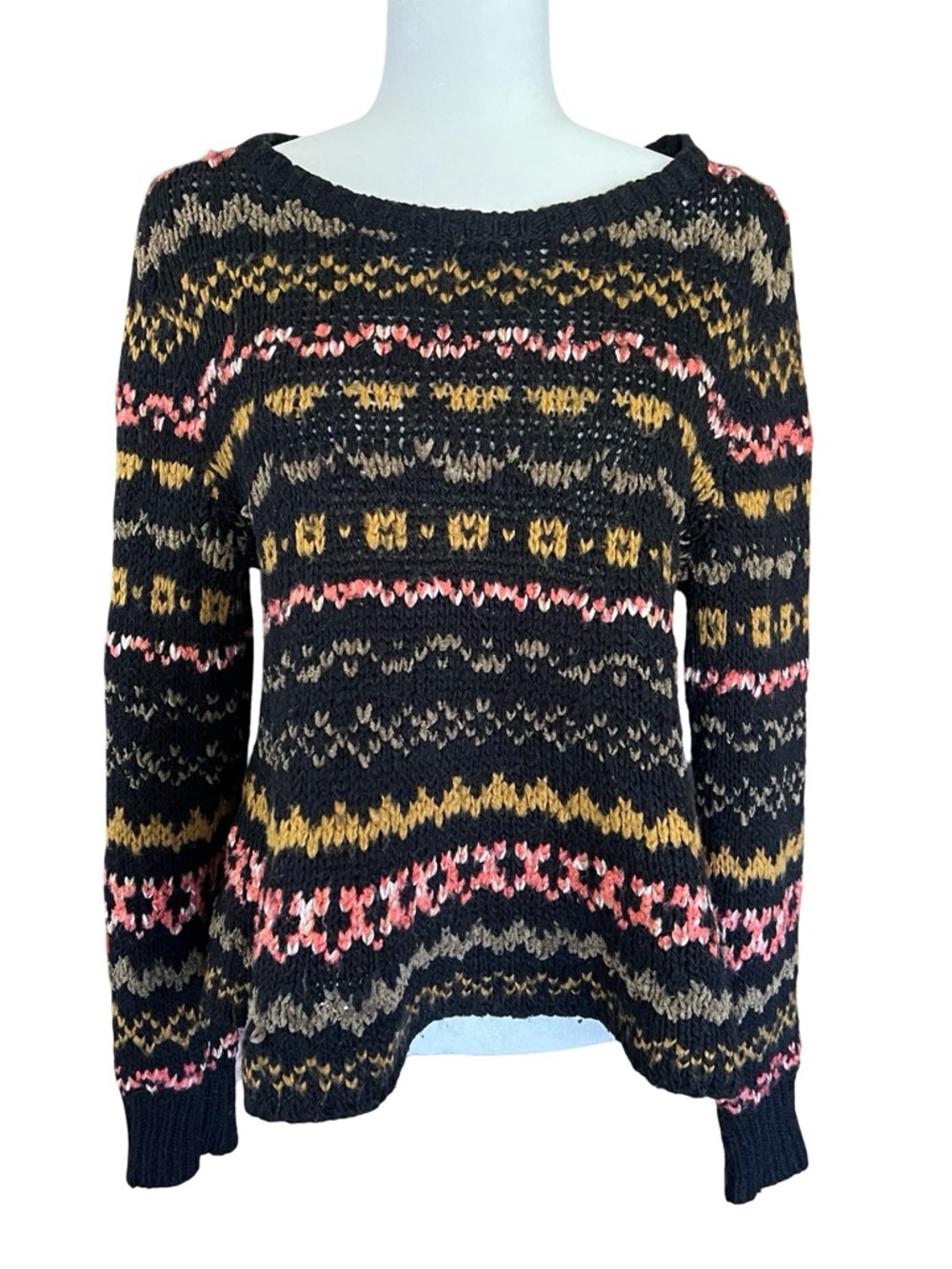 FREE PEOPLE Through The Storm Pullover Wool-Blend M Sweater Fair Isle Cozy‎ Knit